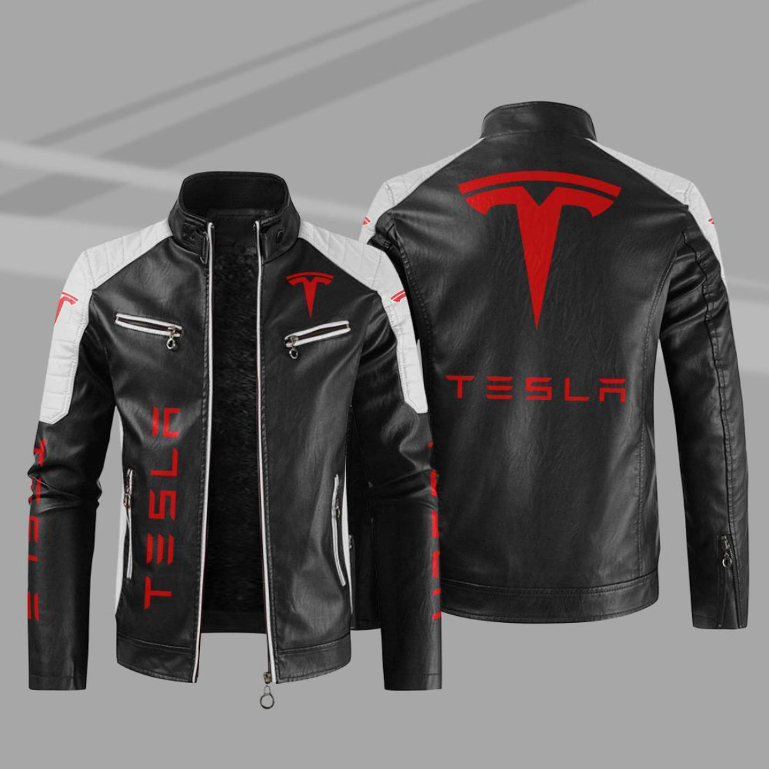 Tesla Jacket Tesla Sport Leather Jacket V48 - Black/Red / 2 XL