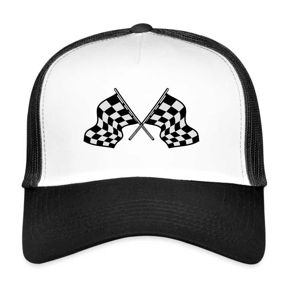 checkered flag Trucker Cap - white/black