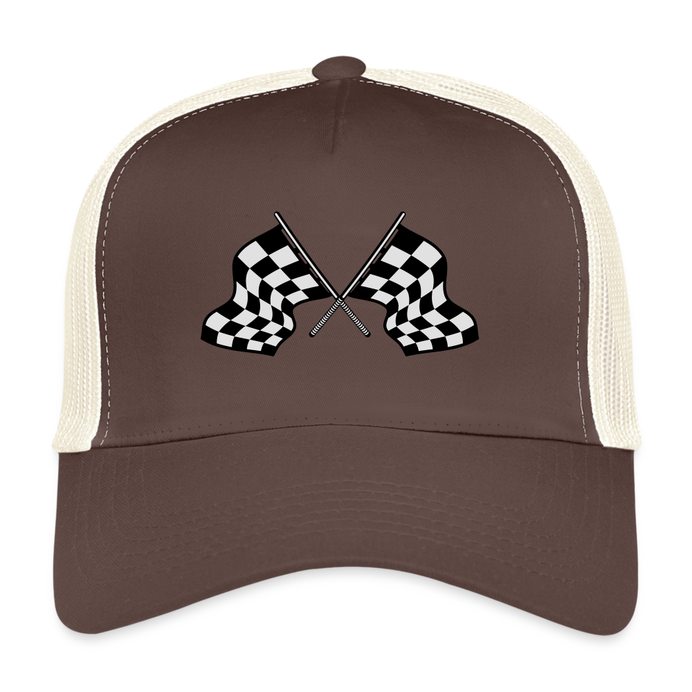 checkered flag Trucker Cap - brown/beige