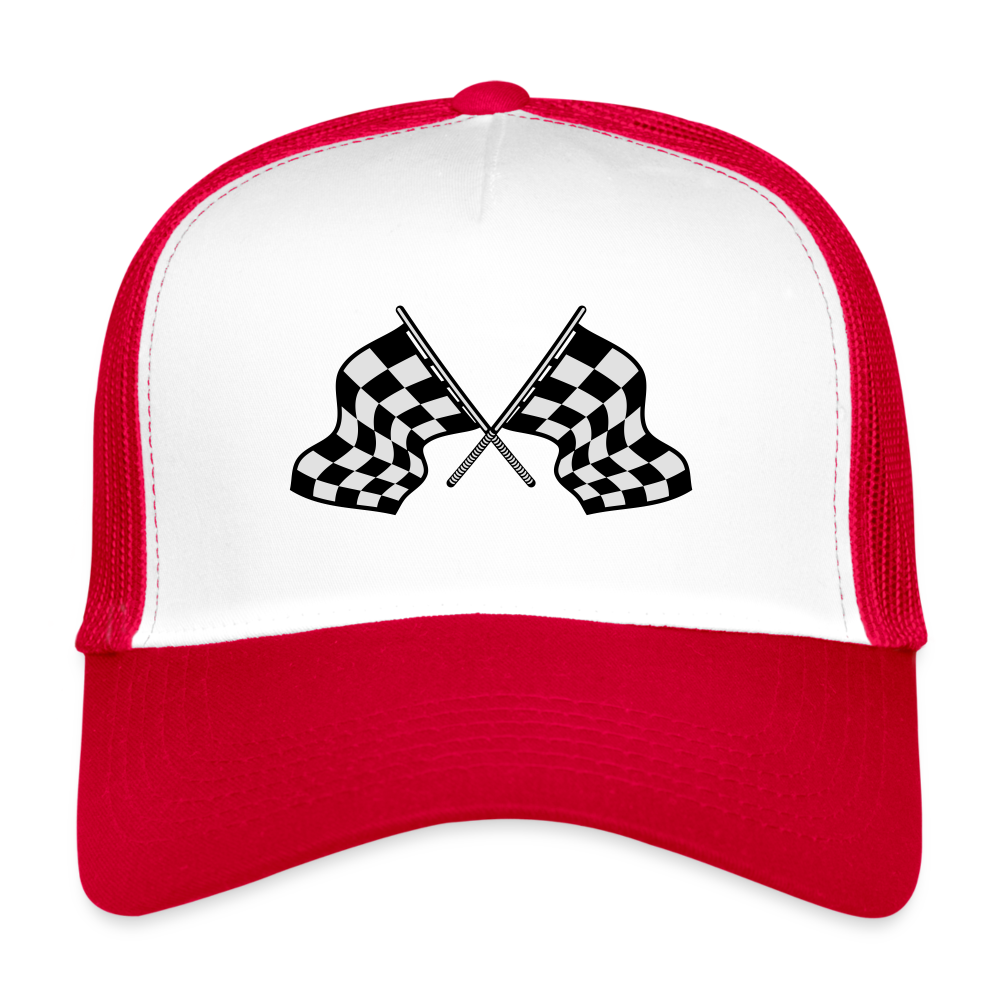 checkered flag Trucker Cap - white/red