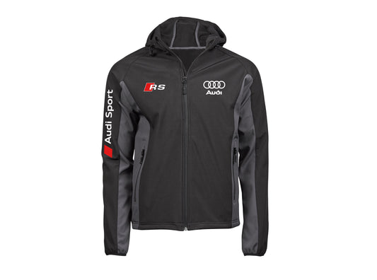 Audi zweifarbige Softshelljacke mit Kapuze - XS / Schwarz und Grau