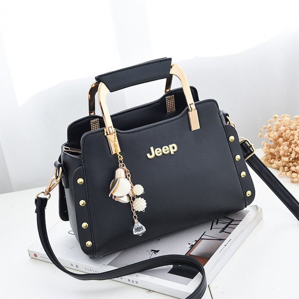 Jeep Genuine Leather Ladies Handbag - Black