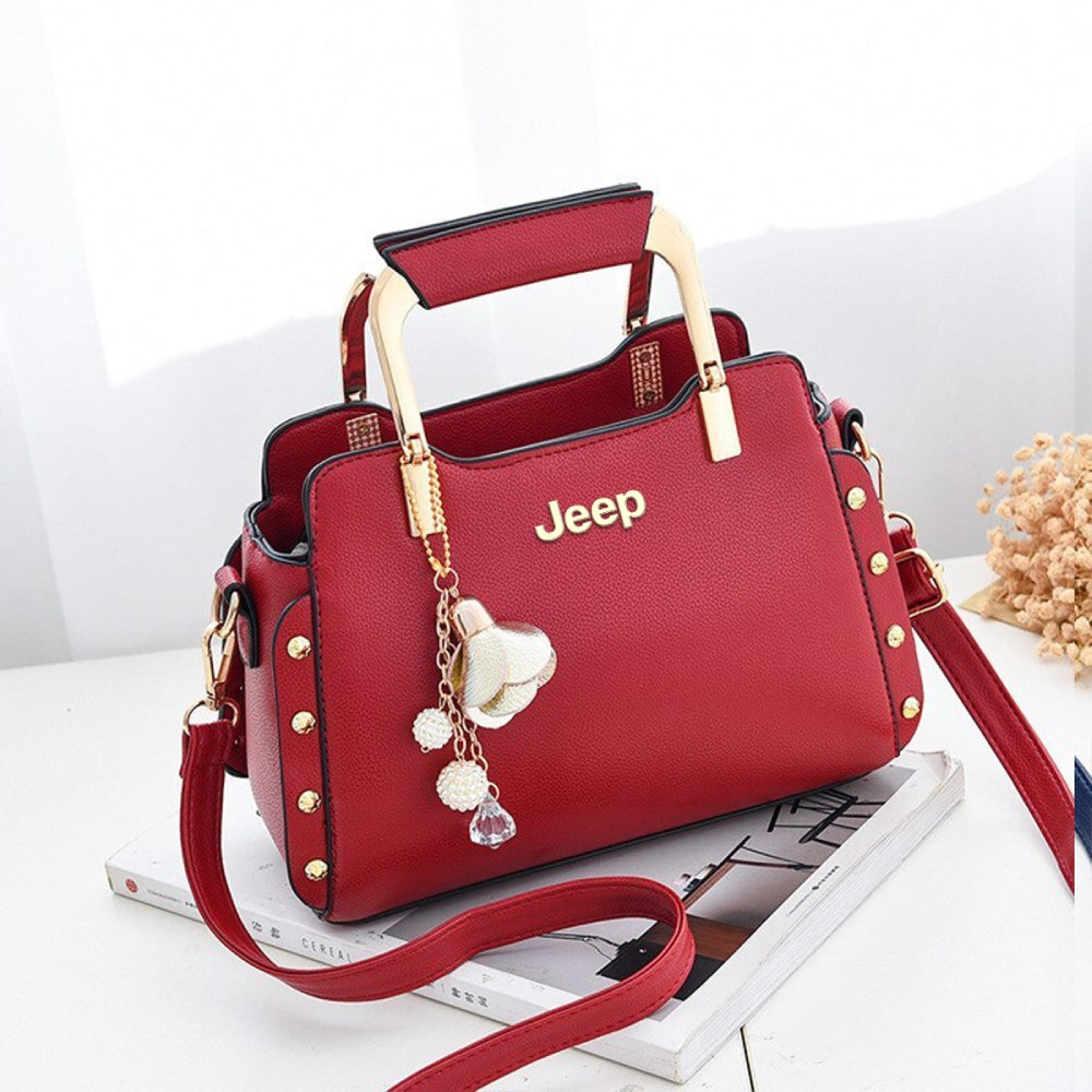 Jeep Genuine Leather Ladies Handbag - Red