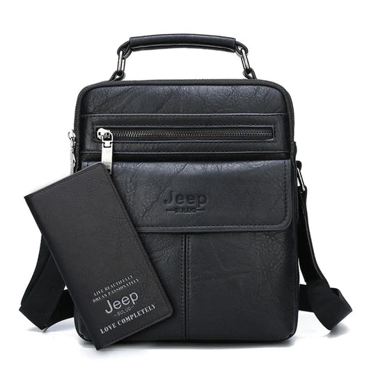 Jeep Leather Bag With Free Wallet - Black