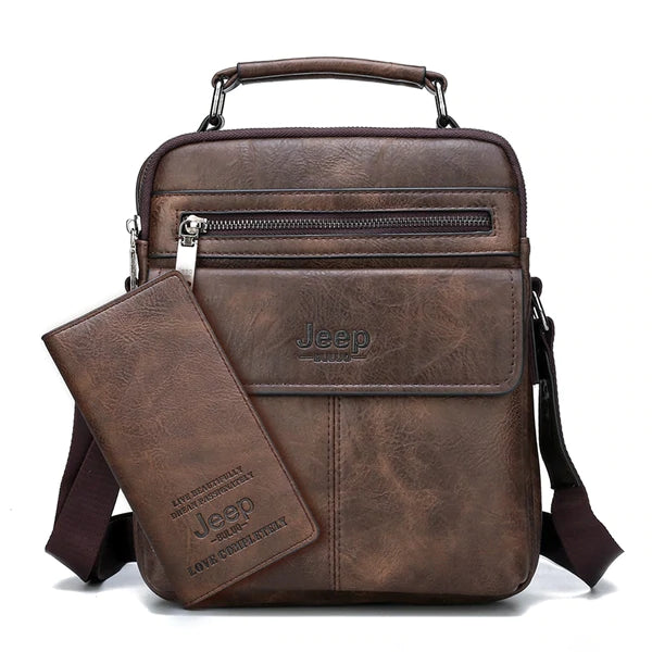 Jeep Leather Bag With Free Wallet - Dark Brown