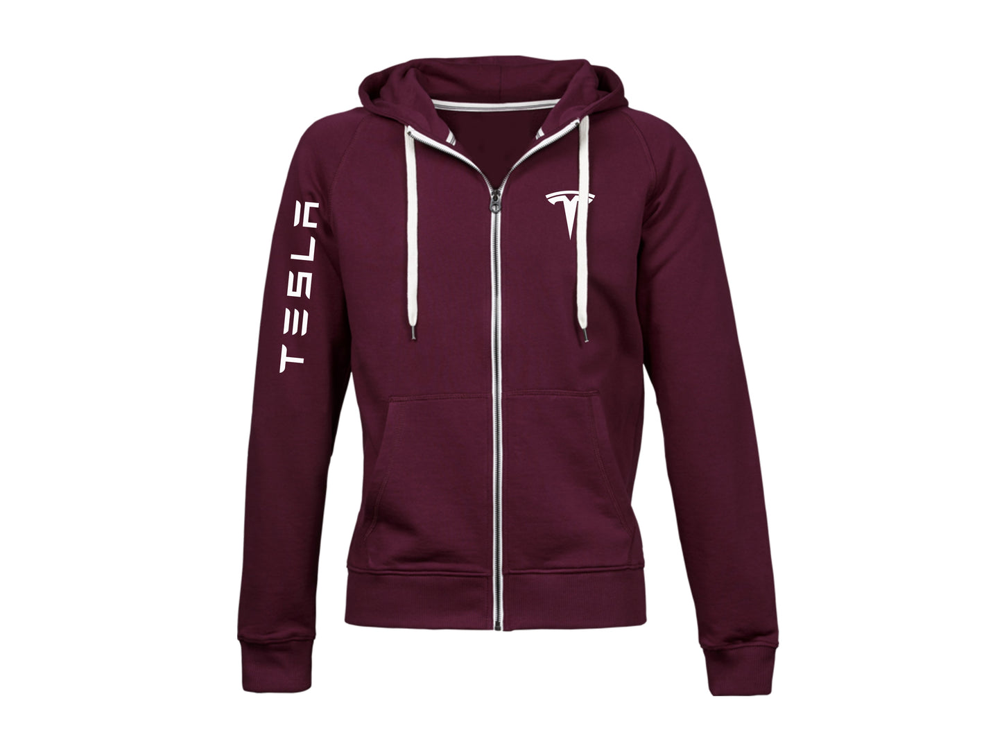 Tesla Contrast Zipper Hoodie - Large / Maroon