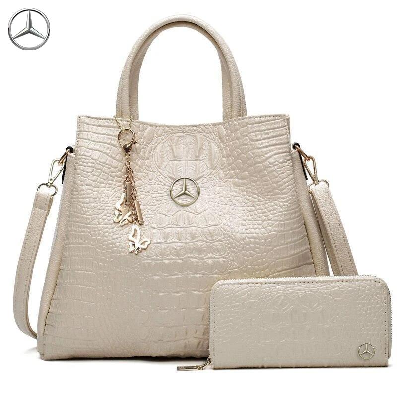 Mercedes-Handtasche aus Krokodilleder mit gratis Geldbörse  - Beige