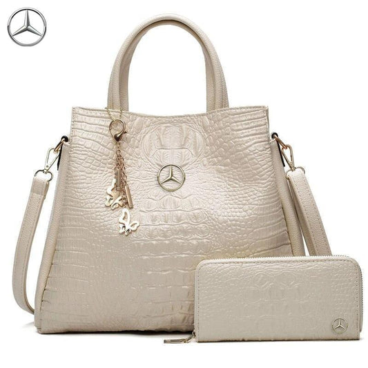 Mercedes-Handtasche aus Krokodilleder mit gratis Geldbörse  - Beige