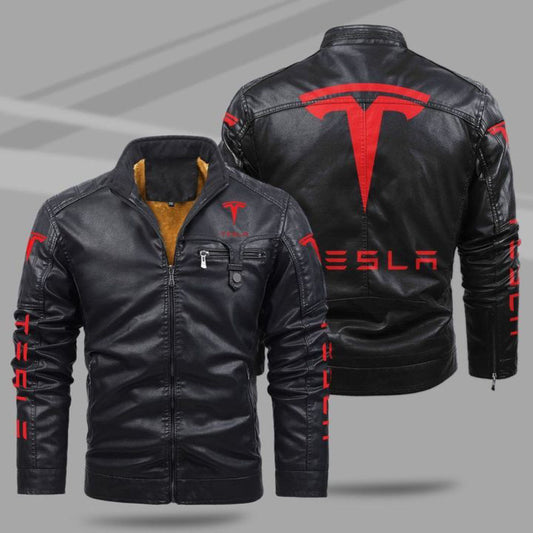 Tesla Jacket Tesla Fleece Leather Jacket V37 - L / Yellow Brown