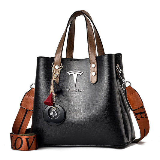 Tesla Luxury Leather Women Handbag - Black