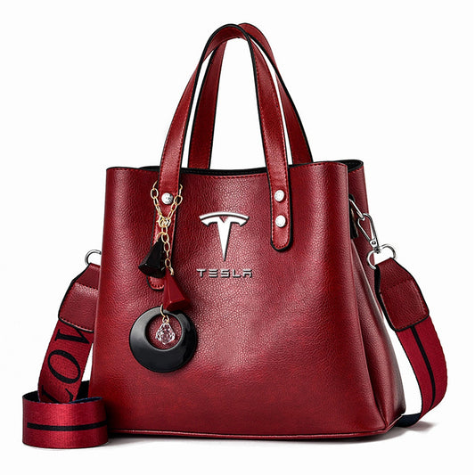 Tesla Luxury Leather Women Handbag - Red